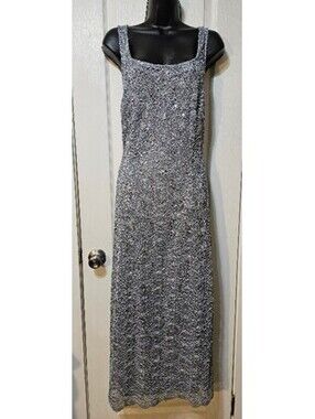 R&M Richards Metallic Sequin Lace Dress Size 18 Frosted Cream